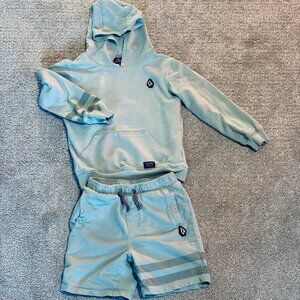 Volcom Boys Hoodie & Shorts Set, Size 7, Muted Mint/Blue/Grey Color